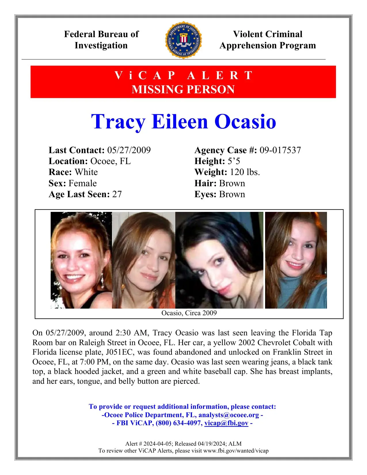 FBI ViCAP missing-person alert for Tracy Ocasio (2024)