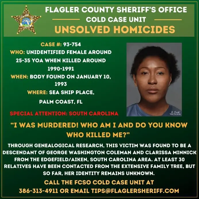 FCSO Cold Case Unit flyer for case #93-754 (special attention: South Carolina)